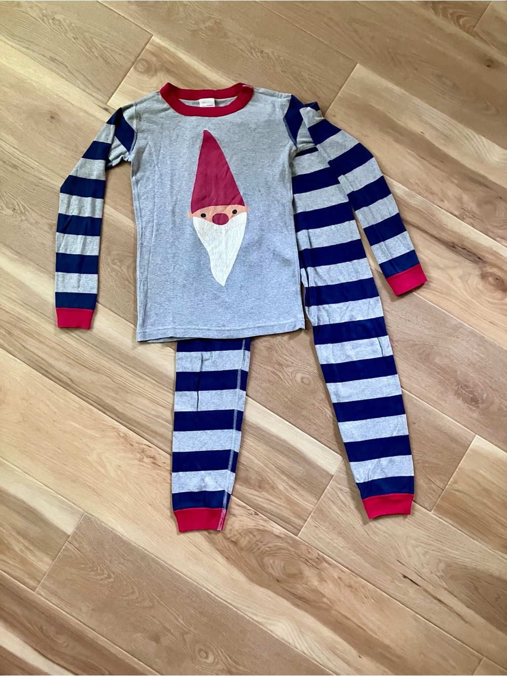 Hanna Andersson Gray & Navy Gnome Stripe Kids Long Pajama Set